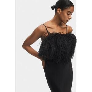 NWT sleeper Boheme Black Ostrich Feather Satin Crop Top Small